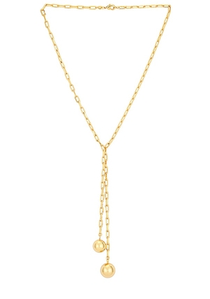 By Adina Eden Double Ball Link Drop Lariat Necklace in Metallic Gold.