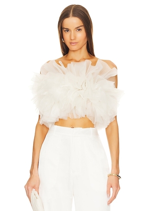 Lapointe Ruffle Poof Bustier Top in Cream. Size 4.