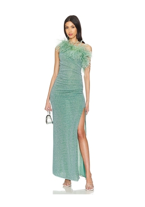Oseree Lumiere Plumage One Shoulder Dress in Green. Size M, S, XL.
