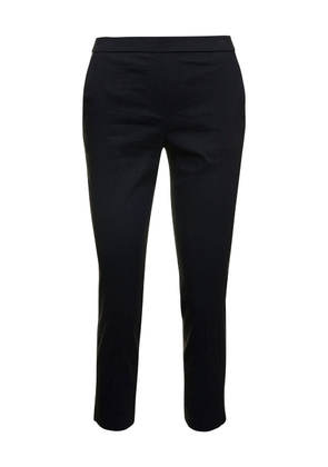 Theory Black Pull On Trousers In Linen Stretch Woman