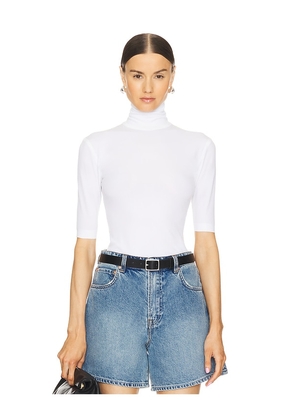 Norma Kamali Slim Fit Short Sleeve Turtleneck Top in White. Size M, S, XL, XS, XXS.