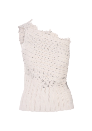 Ermanno Scervino White Cotton Top With Lace And Crystals