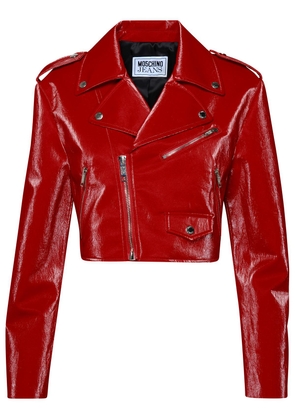 M05Ch1N0 Jeans Red Cotton Blend Biker Jacket