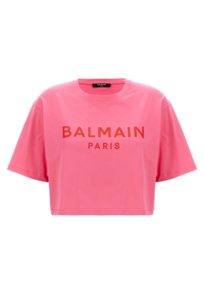 Balmain Logo Print Cropped T-Shirt