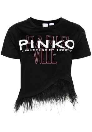 PINKO feather detail cropped T-shirt - Black