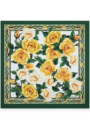 Dolce & Gabbana rose-print silk scarf - Green