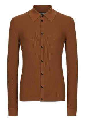 Dolce & Gabbana straight-point collar ribbed shirt - Brown