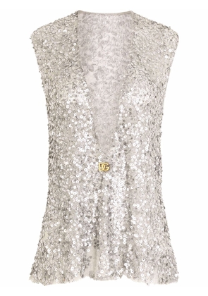Dolce & Gabbana sequin-embellished sleeveless blouse - Silver