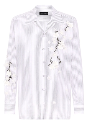 Dolce & Gabbana floral-appliqué striped shirt - White