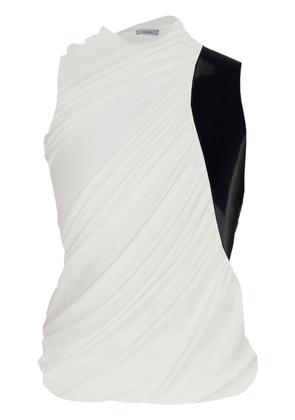 Ferragamo leather-panel draped sleeveless top - White