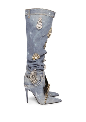 Dolce & Gabbana patchwork-denim knee-high boots - Blue