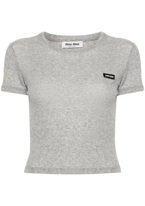 Miu Miu logo-appliqué cotton T-shirt - Grey