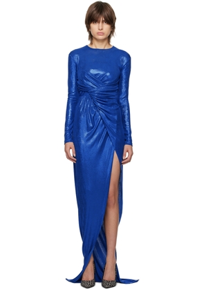 Balmain Blue Draped Maxi Dress