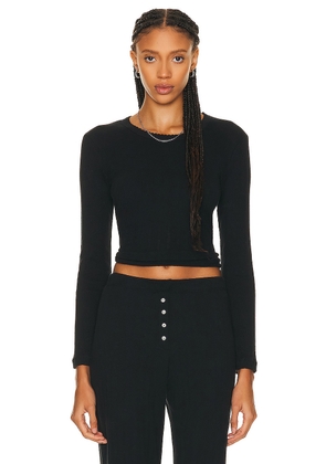 LESET Pointelle Slim Fit Long Sleeve Top in Black - Black. Size M (also in ).