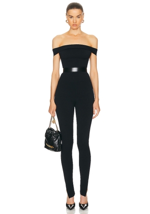 GALVAN Sculpted Aria Catsuit in All Black - Black. Size L (also in M).
