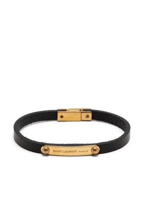 Saint Laurent leather logo-plaque bracelet - Black