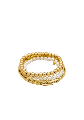SHASHI Alexandria Pearl Bracelet in Metallic Gold.