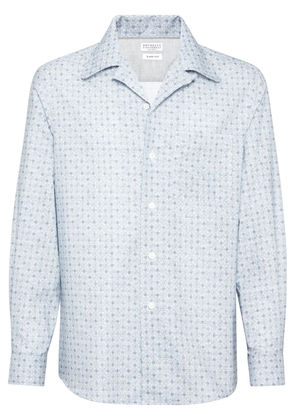 Brunello Cucinelli geometric-pattern cotton shirt - Blue
