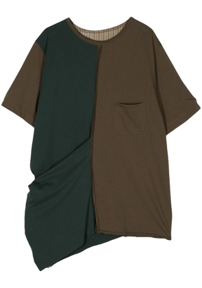 Ziggy Chen asymmetric colour-block T-shirt - Brown