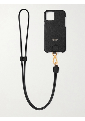 TOM FORD - Logo-Print Full-Grain Leather iPhone 11 Pro Case with Lanyard - Men - Black