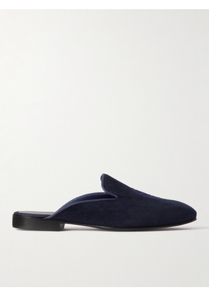 Kingsman - George Cleverley Logo-Embroidered Velvet Backless Loafers - Men - Blue - UK 7