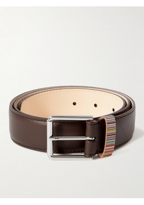 Paul Smith - Stripe-Trimmed Leather Belt - Men - Brown - 30