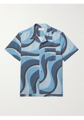 Mr P. - Irregular Wave Printed Organic Cotton Shirt - Men - Blue - XS
