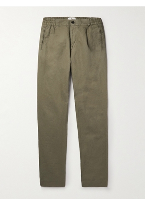 Mr P. - Straight-Leg Pleated Cotton and Linen-Blend Trousers - Men - Green - 28