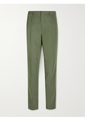 UMIT BENAN B - Tapered Pleated Cotton and Silk-Blend Trousers - Men - Green - IT 46