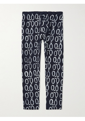 OBIDA - Tapered Printed Cotton-Jersey Drawstring Trousers - Men - Blue - S
