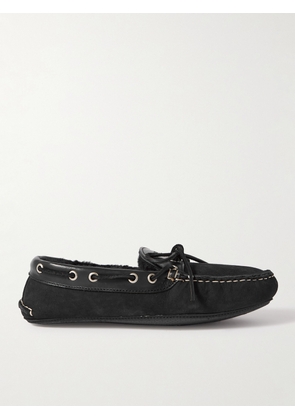 QUODDY - Fireside Shearling-Lined Leather-Trimmed Suede Slippers - Men - Black - US 7