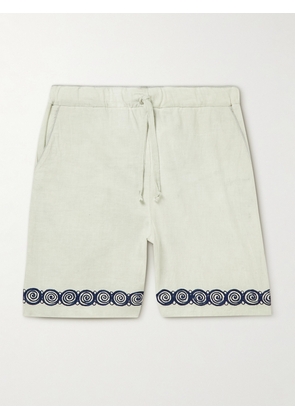 OBIDA - Straight-Leg Embroidered Cotton Drawstring Shorts - Men - Neutrals - S
