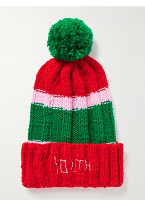 LIBERAL YOUTH MINISTRY - Striped Tasseled Ribbed-Knit Beanie - Men - Green