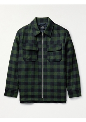 A.P.C. - Ian Checked Wool-Blend Flannel Overshirt - Men - Green - XS