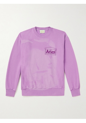 ARIES - Logo-Print Tie-Dyed Cotton-Jersey Sweatshirt - Men - Pink - XS