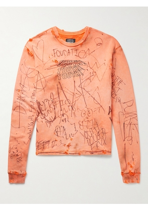 LIBERAL YOUTH MINISTRY - Oversized Studded Distressed Printed Cotton-Jersey Sweatshirt - Men - Orange - S