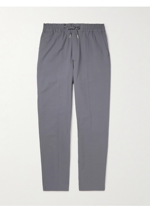 Mr P. - Tapered Organic Cotton-Seersucker Drawstring Trousers - Men - Gray - 28