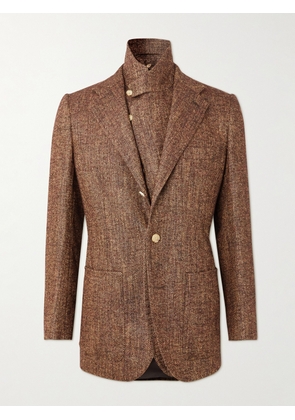 UMIT BENAN B - Layered Herringbone Tweed Suit Jacket - Men - Brown - IT 46