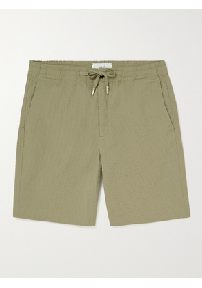 Mr P. - Straight-Leg Organic Cotton-Seersucker Drawstring Shorts - Men - Green - 28