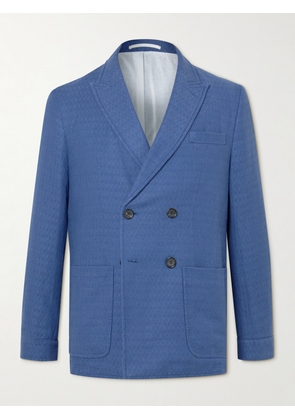 Oliver Spencer - Slim-Fit Unstructured Double-Breasted Linen and Cotton-Blend Suit Jacket - Men - Blue - UK/US 36