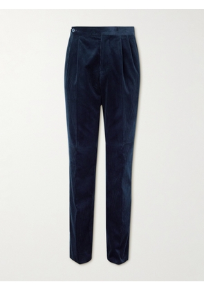 Brunello Cucinelli - Straight-Leg Satin-Trimmed Cotton-Corduroy Tuxedo Trousers - Men - Blue - IT 46