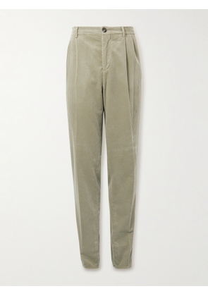 Brunello Cucinelli - Straight-Leg Pleated Cotton-Corduroy Trousers - Men - Green - IT 50