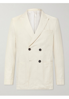 Oliver Spencer - Slim-Fit Unstructured Double-Breasted Cotton and Hemp-Blend Suit Jacket - Men - Neutrals - UK/US 36