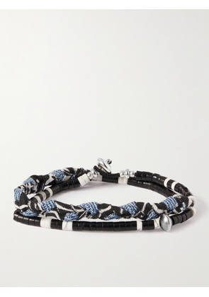 Mikia - Bandana Cotton, Silver and Multi-Stone Bracelet - Men - Black