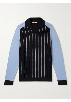 Mr P. - Striped Jacquard Polo Shirt - Men - Blue - XS