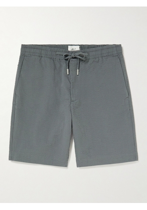 Mr P. - Straight-Leg Organic Cotton-Seersucker Drawstring Shorts - Men - Gray - 28