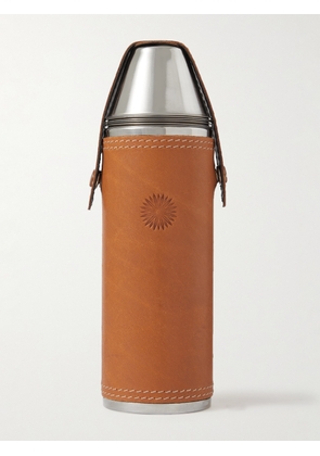 Purdey - Debossed Leather and Stainless Steel Flask Set - Men - Brown