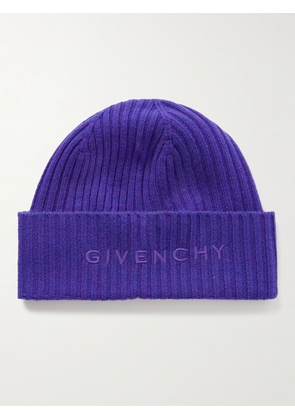 Givenchy - Logo-Embroidered Ribbed Wool and Cashmere-Blend Beanie - Men - Purple