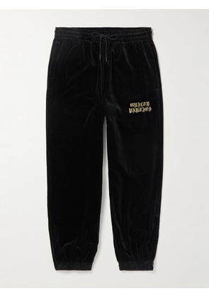 Wacko Maria - Tapered Logo-Embroidered Cotton-Velvet Sweatpants - Men - Black - M