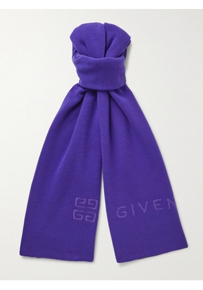 Givenchy - Logo-Embroidered Wool and Cashmere-Blend Scarf - Men - Purple